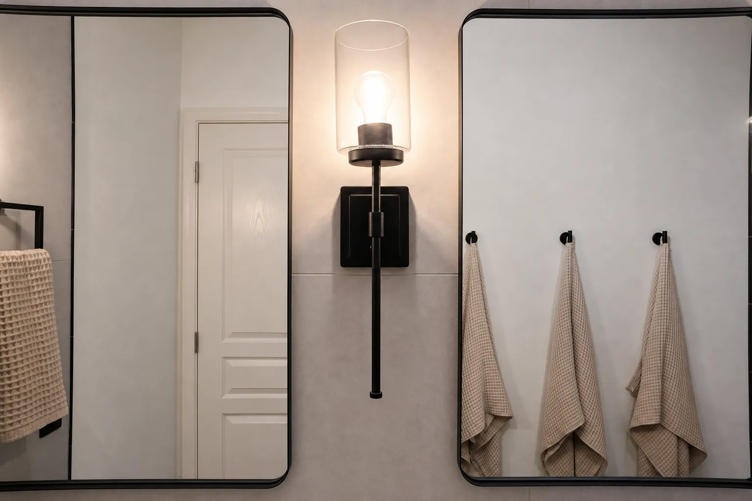 Bathroom sconce and towel detail